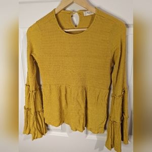 Altar'd State yellow smocked top with bell sleeves size small